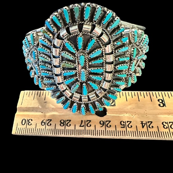 Genuine Sleeping Beauty Turquoise Sterling Silver Cuff Bracelet- Signed Cuff - Picture 7 of 16